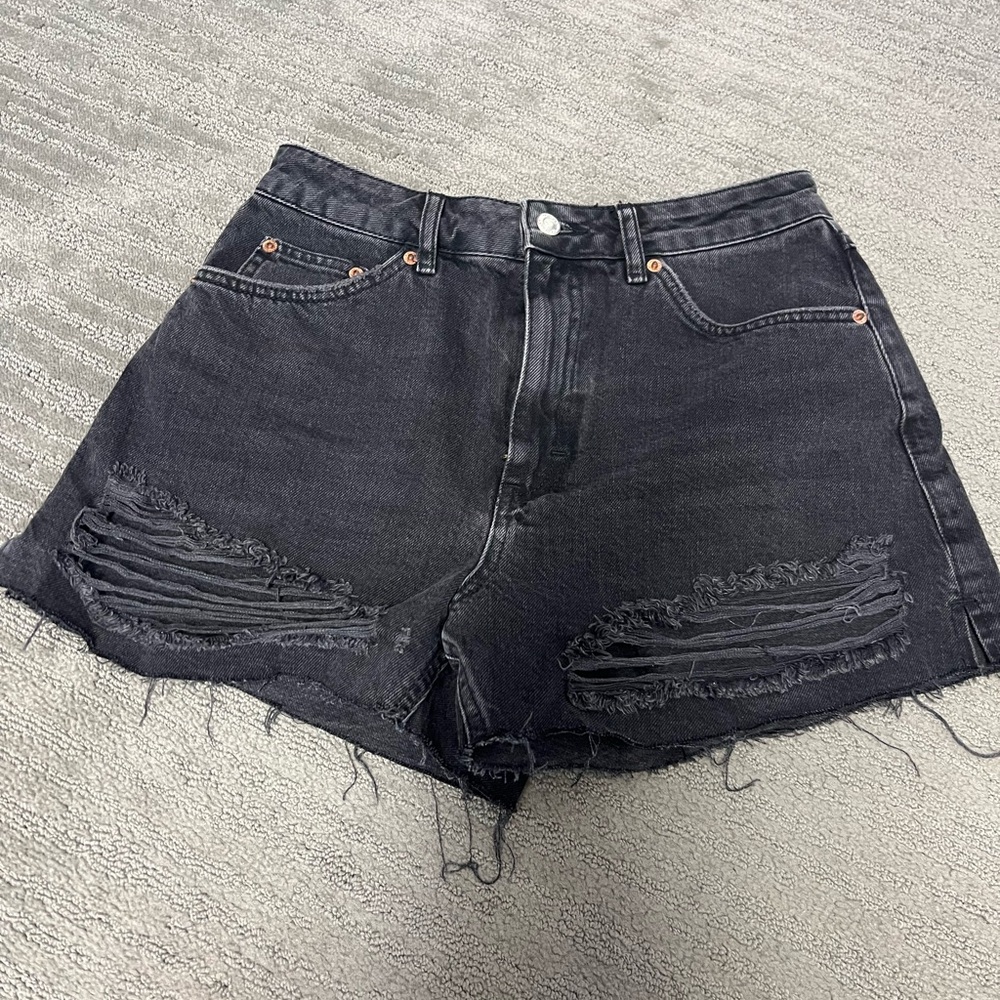 Topshop Women's Black Distressed Denim Shorts